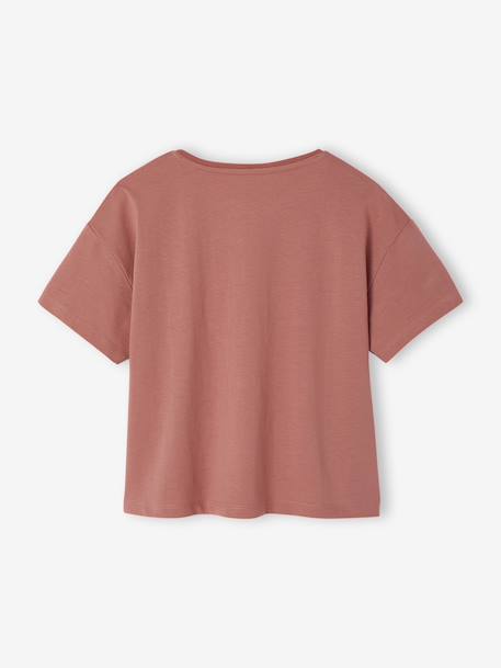Short-Sleeved T-Shirt with Reversible Sequin Motif, for Girls dusky pink+ecru - vertbaudet enfant 