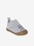 Indoor Shoes in Smooth Leather with Hook-&-Loop Strap, for Babies brown+indigo+pale blue+printed blue - vertbaudet enfant 