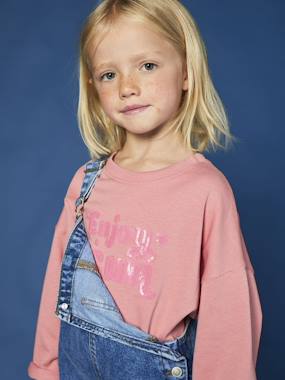 Tee-shirt fille cropped message sequins manches longues - vertbaudet enfant Fille-T-shirt, sous-pull-T-shirt-Tee-shirt fille cropped message sequins manches longues