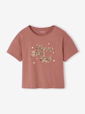 -Short-Sleeved T-Shirt with Reversible Sequin Motif, for Girls 