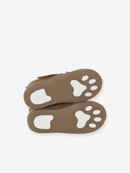 Indoor Shoes in Smooth Leather with Hook-&-Loop Strap, for Babies brown+indigo+pale blue+printed blue - vertbaudet enfant 