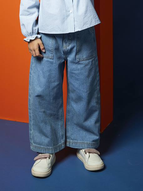 Wide Leg Carpenter Jeans for Girls denim grey+light blue+medium blue - vertbaudet enfant 