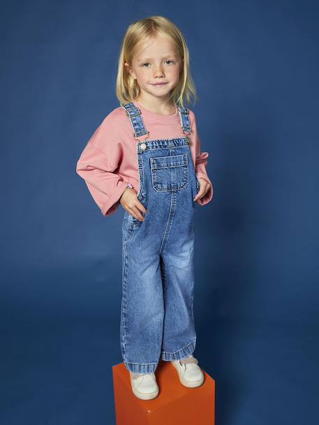 Wide-Leg Denim Dungarees for Girls black denim+denim grey+stone - vertbaudet enfant 