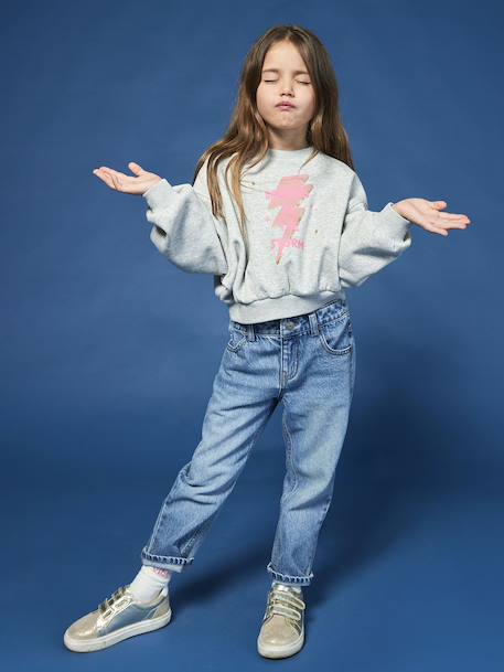 Cropped Sweatshirt with Glittery Detail for Girls marl grey - vertbaudet enfant 
