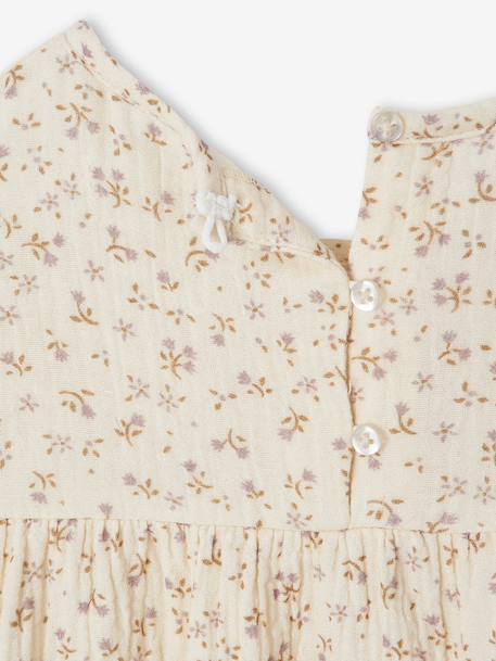 Floral Dress in Cotton Gauze for Girls ecru - vertbaudet enfant 
