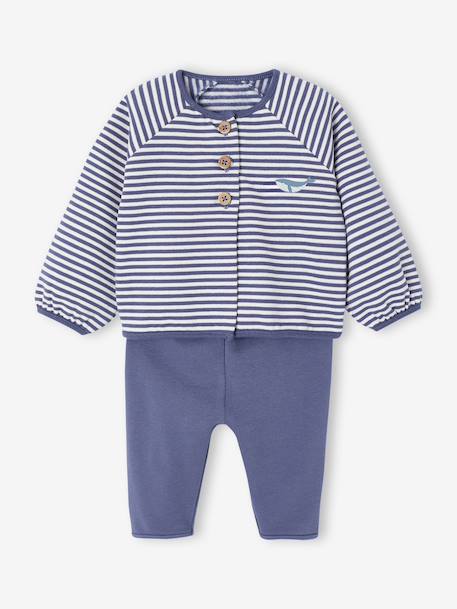 Ensemble naissance molletonné gilet + pantalon bleu+écru - vertbaudet enfant 