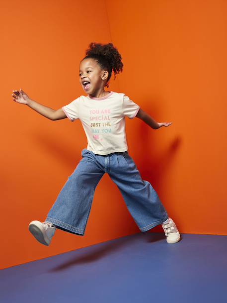 Wide-Leg Jeans with Pleats for Girls denim grey+medium blue - vertbaudet enfant 