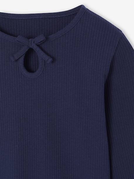 Long-Sleeved Ribbed Knit T-Shirt for Girls navy blue+purple clover - vertbaudet enfant 