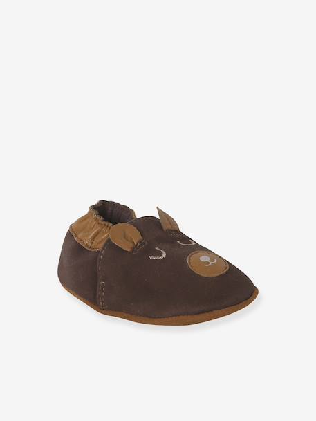Elasticated, Soft Leather Slip-Ons for Babies printed brown+printed green+set brown - vertbaudet enfant 