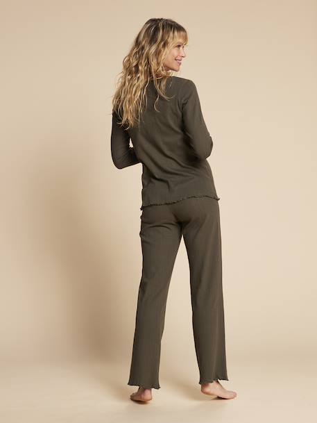 Ensemble 2 pièces homewear grossesse et allaitement maille pointelle kaki - vertbaudet enfant 