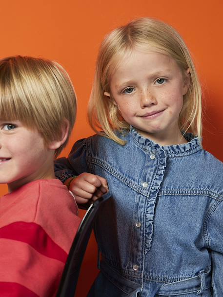 Fancy Denim Dress for Girls medium blue - vertbaudet enfant 