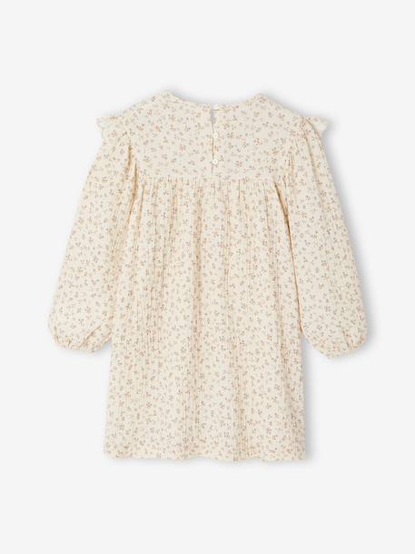 Robe fille gaze de coton imprimée fleurs écru - vertbaudet enfant 