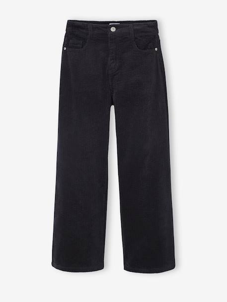 Wide-Leg Corduroy Trousers for Girls, JONEN anthracite+ecru - vertbaudet enfant 