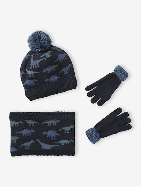 Ensemble garçon bonnet + snood + moufles/gants « Dinos » marine - vertbaudet enfant 