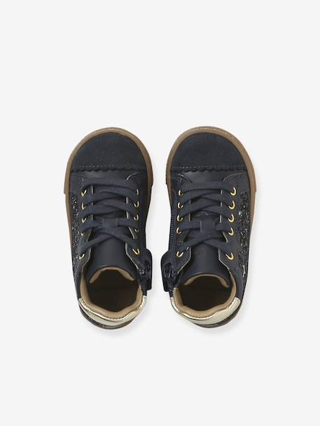 Lace-up and elasticated high-top leather trainers for babies navy blue - vertbaudet enfant 
