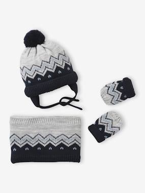 Bébé-Accessoires-Bonnet, écharpe, gants-Ensemble jacquard bonnet, snood et moufles bébé