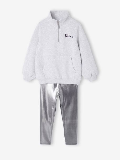 Metallic Sportswear Set for Girls: Sweatshirt & Leggings marl grey - vertbaudet enfant 