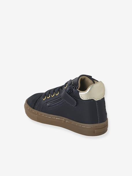 Lace-up and elasticated high-top leather trainers for babies navy blue - vertbaudet enfant 