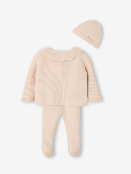Set of 3 Knitted Items for Newborns: Cardigan + Trousers + Beanie marl grey+rose - vertbaudet enfant 