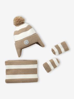 Bébé-Accessoires-Bonnet, écharpe, gants-Ensemble rayé bonnet péruvien, snood et moufles bébé