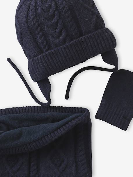 Beanie, Snood & Mittens Set for Baby Boys ink blue - vertbaudet enfant 