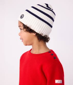Boys-PETIT BATEAU striped beanie for children in knitted fabric with fleece lining 