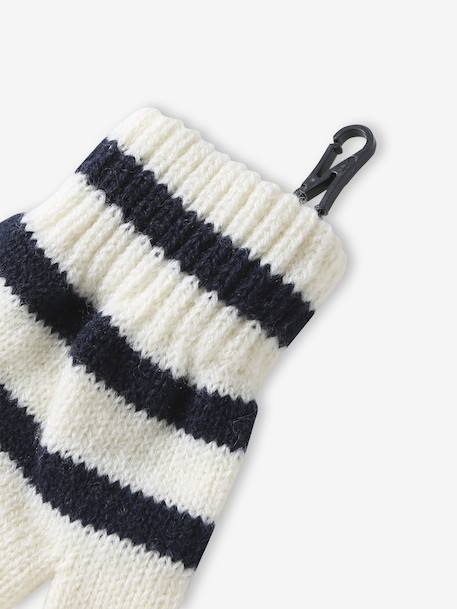 Striped set for boys: beanie + snood + mittens/gloves ecru - vertbaudet enfant 