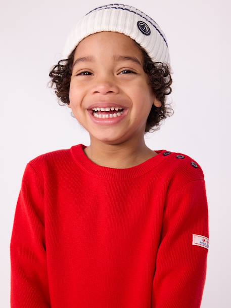 PETIT BATEAU striped beanie for children in knitted fabric with fleece lining navy blue - vertbaudet enfant 