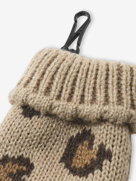 Leopard Heart Beanie, Snood & Mittens Set for Babies taupe - vertbaudet enfant 