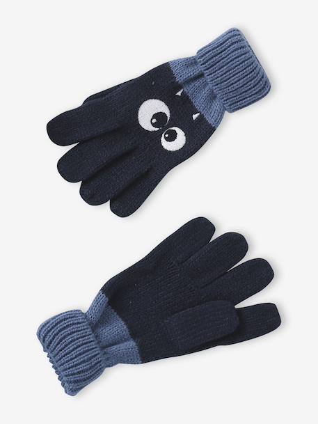 Boys' beanie + snood + mittens/gloves 'Monster' set navy blue - vertbaudet enfant 