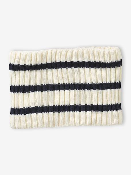 Striped set for boys: beanie + snood + mittens/gloves ecru - vertbaudet enfant 
