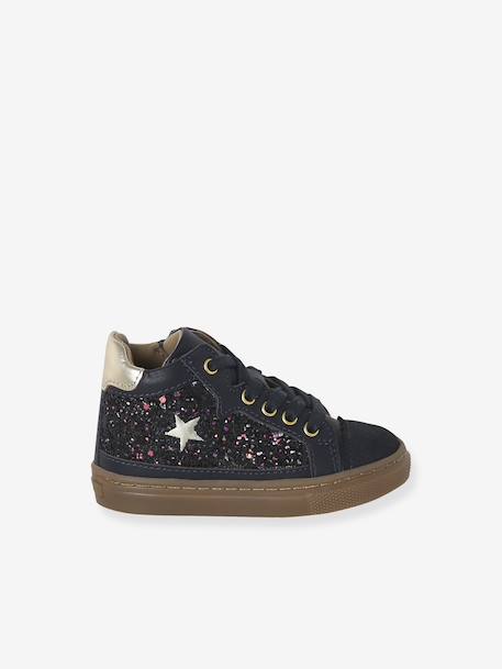 Lace-up and elasticated high-top leather trainers for babies navy blue - vertbaudet enfant 