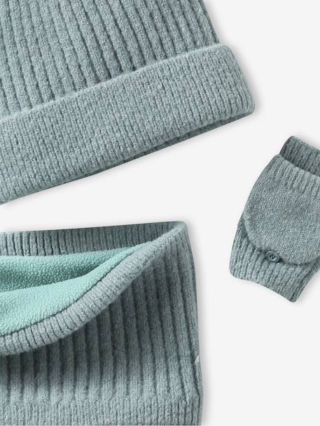 Beanie + Snood + Gloves/Mittens Set for Girls sage green - vertbaudet enfant 