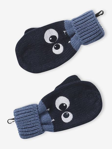 Boys' beanie + snood + mittens/gloves 'Monster' set navy blue - vertbaudet enfant 
