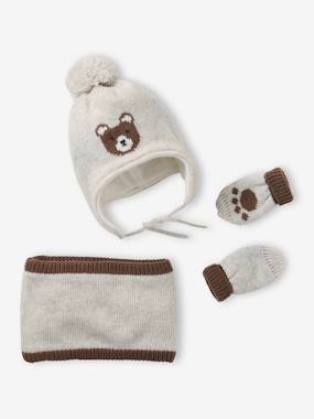 Bébé-Accessoires-Bonnet, écharpe, gants-Ensemble Bonnet Péruvien Jacquard Ours Snood et Moufles