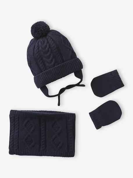 Beanie, Snood & Mittens Set for Baby Boys ink blue - vertbaudet enfant 