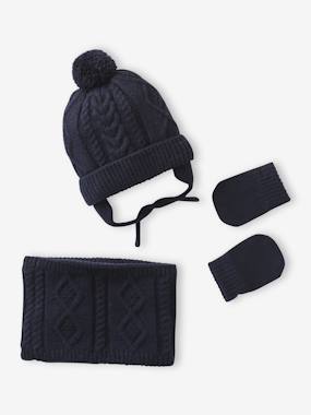 -Ensemble Bonnet Snood Moufles Bébé Garçon