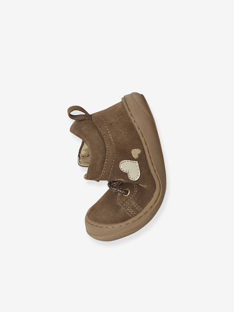 Soft leather lace-up ankle boots for baby's first steps brown+fuchsia+rose - vertbaudet enfant 