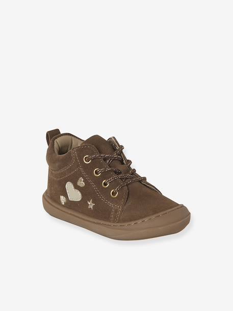 Soft leather lace-up ankle boots for baby's first steps brown+fuchsia+rose - vertbaudet enfant 