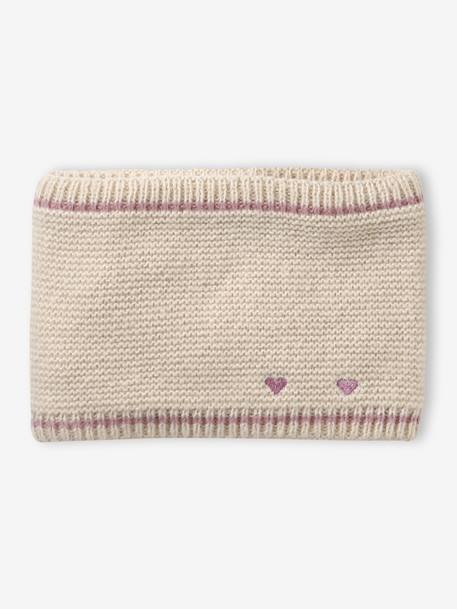 Ensemble bébé bonnet, snood et moufles coeurs beige doré - vertbaudet enfant 