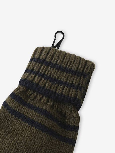 Ensemble rayé garçon bonnet + snood + moufles/gants bleu chambray+kaki - vertbaudet enfant 