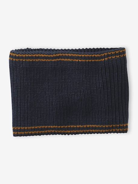 Striped Set for Boys: Beanie + Snood + Mittens/Gloves chambray blue+khaki - vertbaudet enfant 