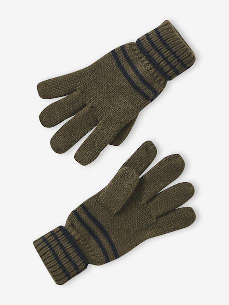 Striped Set for Boys: Beanie + Snood + Mittens/Gloves chambray blue+khaki - vertbaudet enfant 