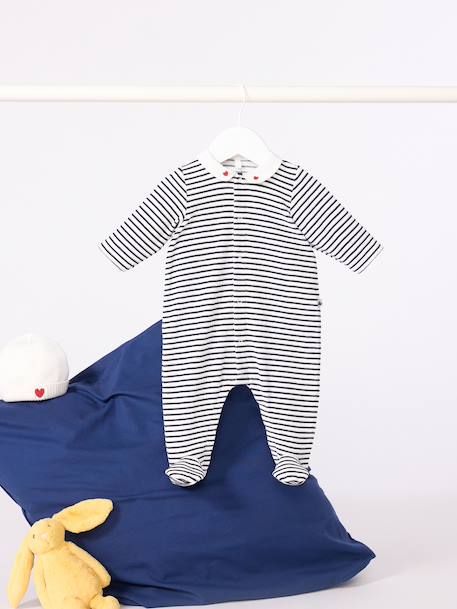 Pyjama bébé en velours à col imprimé marine - vertbaudet enfant 
