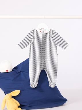 Baby-Pyjamas & Sleepsuits-Velour Sleepsuit with Printed Collar, PETIT BATEAU 