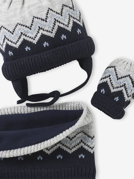 Ensemble jacquard bonnet, snood et moufles bébé gris chiné - vertbaudet enfant 