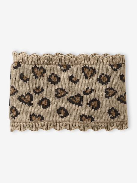 Leopard Heart Beanie, Snood & Mittens Set for Babies taupe - vertbaudet enfant 