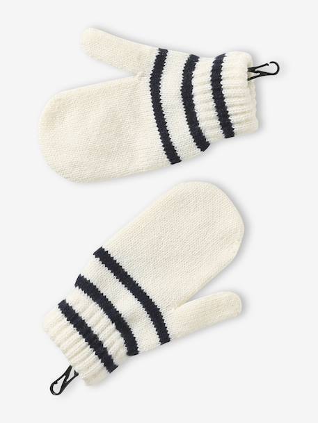 Striped set for boys: beanie + snood + mittens/gloves ecru - vertbaudet enfant 