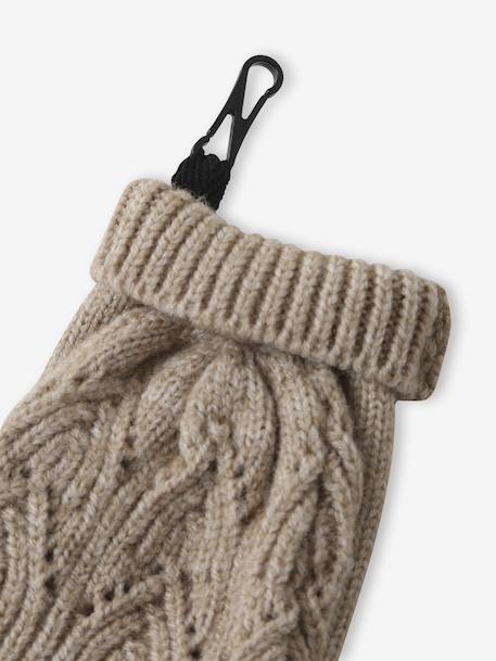 Embroidered set for girls: beanie + snood + open knit mittens/gloves golden beige - vertbaudet enfant 