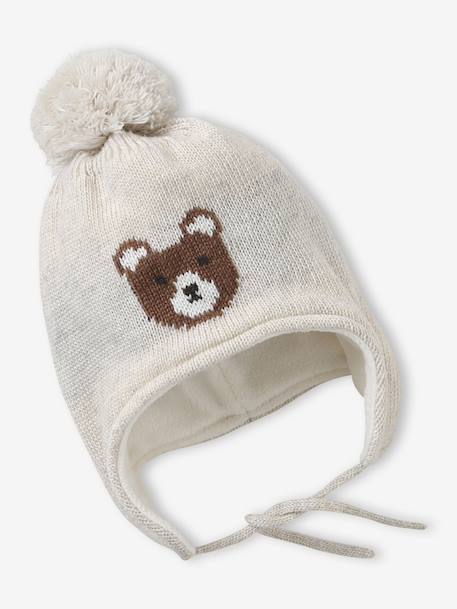 Chullo Jacquard Bear Hat, Snood & Mittens Set marl beige - vertbaudet enfant 